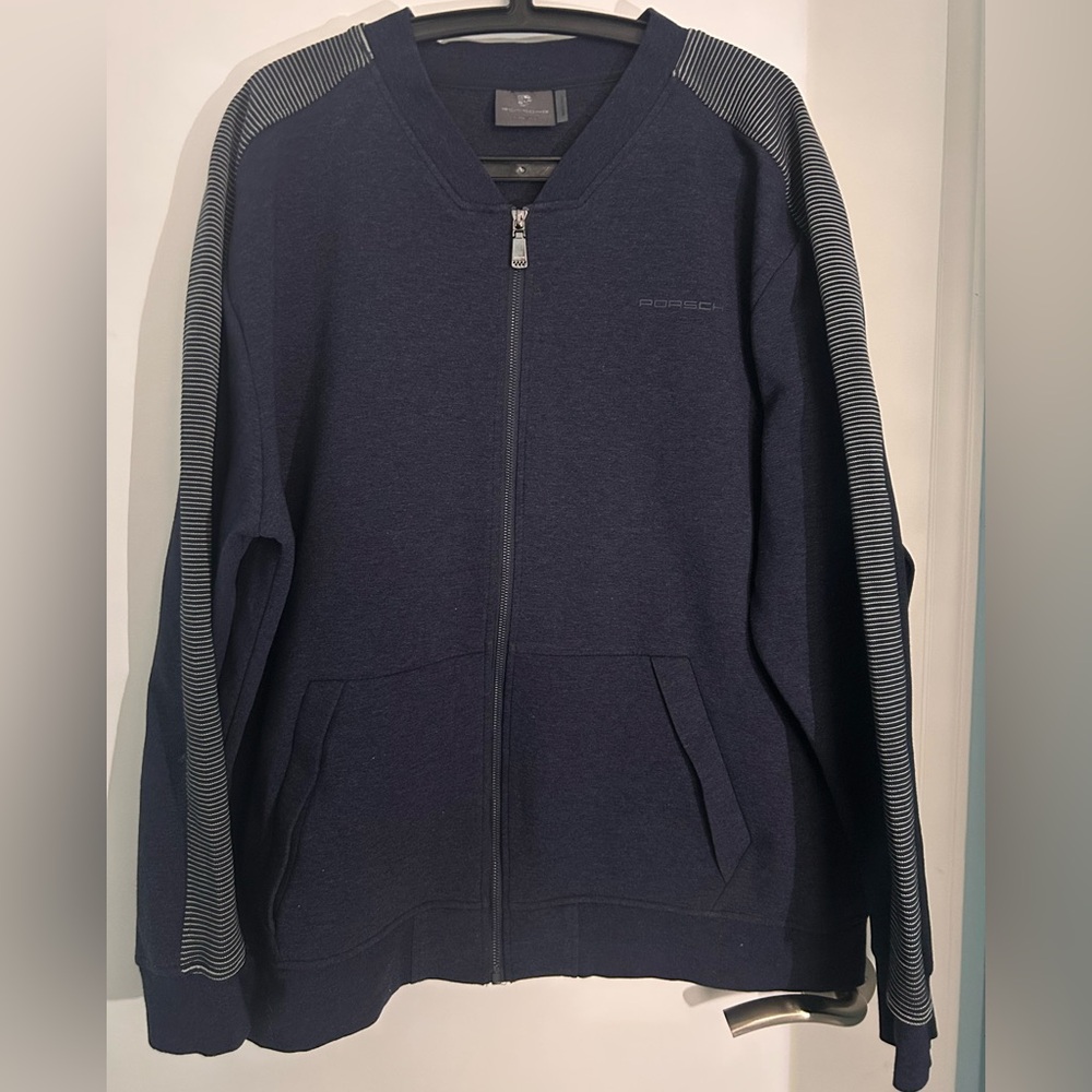 Porsche Design Dark Blue Zip-Up Hoodie with Striped Accents
